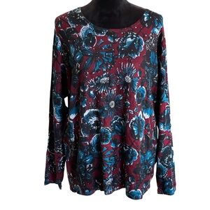 QUACKER FACTORY BURGANDY FLORAL SPARKLE SWEATER SZ XLG NWTS